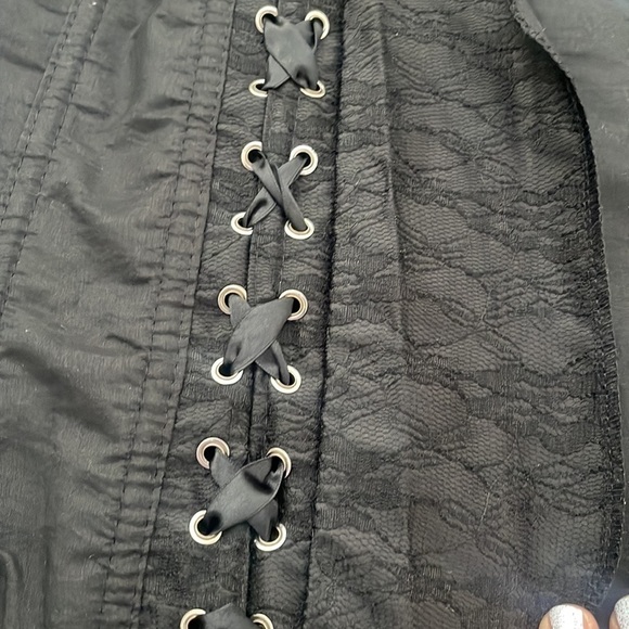 Shapewear woman black Frill Trim Bow Knot Front Lace Up corset Back Lace New 2XL - Picture 3 of 8